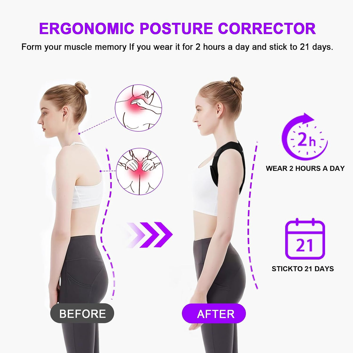 Posture Corrector for Women and Men, Upgraded Comfortable Upper Back Brace with Shoulder Pads & 3D Pad, Adjustable Back Straightener Support for Back, Shoulder and Neck (Black-M)