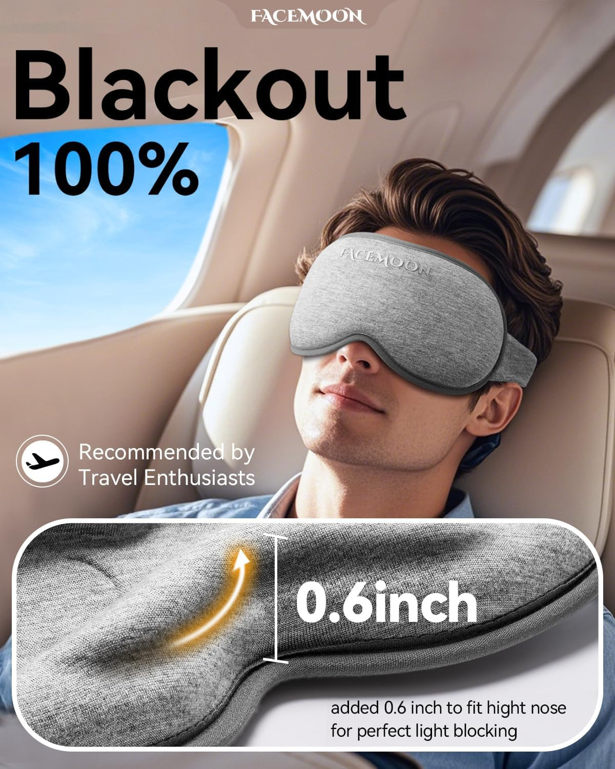 Weighted Sleep Eye Mask 3D Contoured Blackout for Lash Extensions Travel Gray