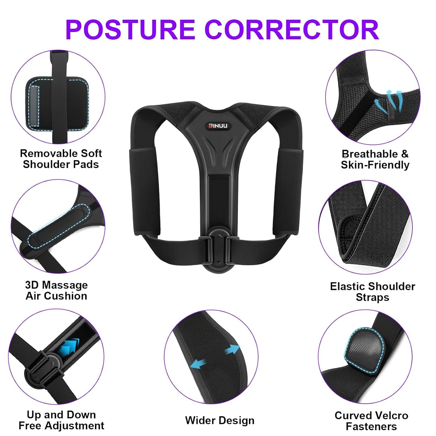 Posture Corrector for Women and Men, Upgraded Comfortable Upper Back Brace with Shoulder Pads & 3D Pad, Adjustable Back Straightener Support for Back, Shoulder and Neck (Black-M)