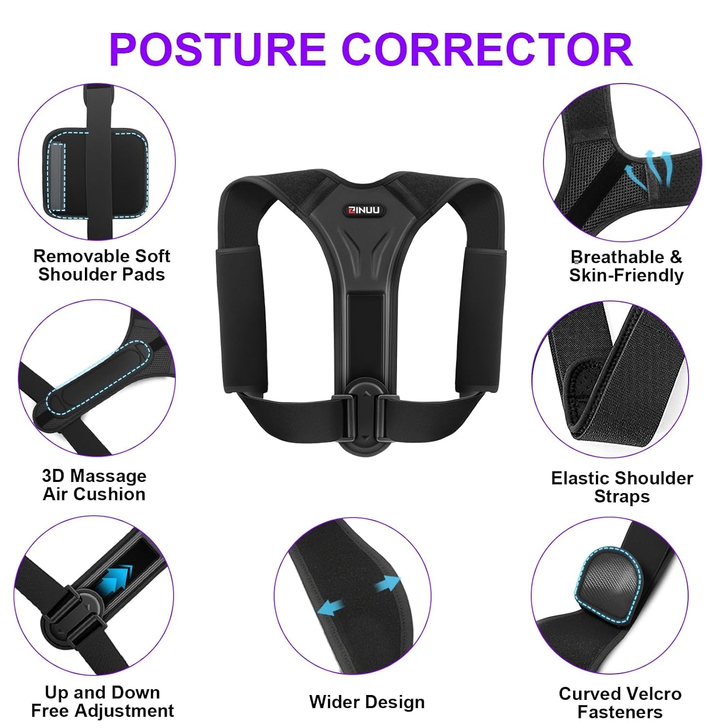 Posture Corrector for Women and Men, Upgraded Comfortable Upper Back Brace with Shoulder Pads & 3D Pad, Adjustable Back Straightener Support for Back, Shoulder and Neck (Black-M)