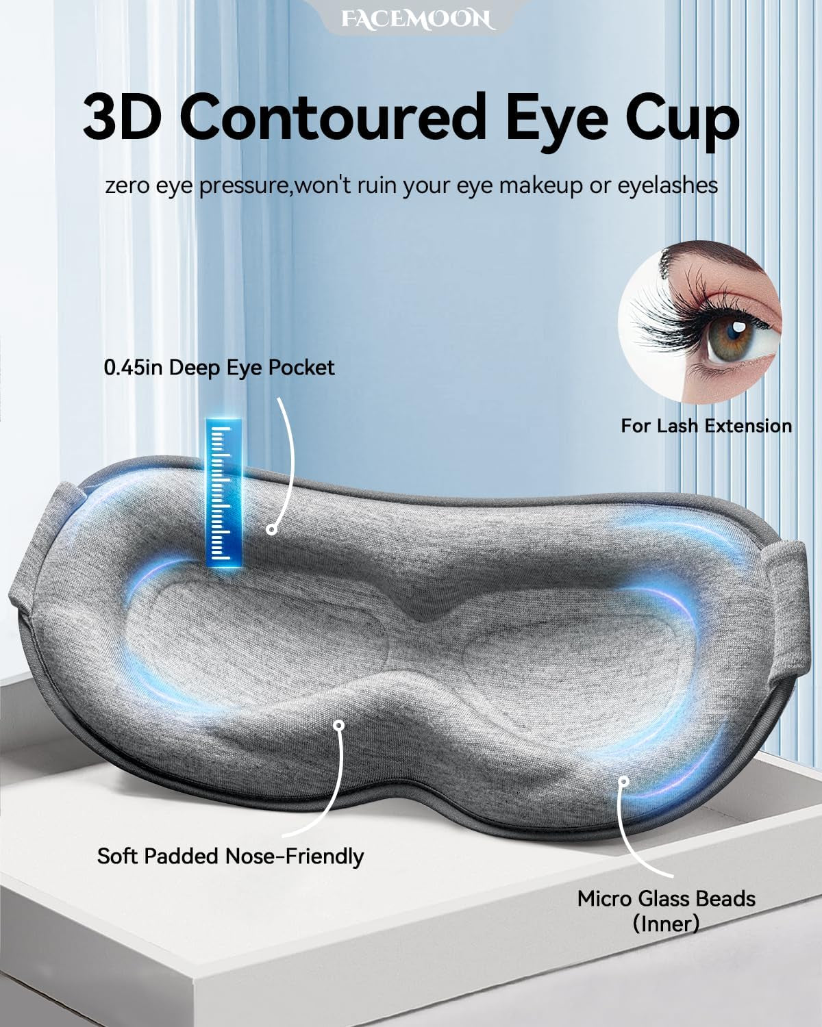Weighted Sleep Eye Mask 3D Contoured Blackout for Lash Extensions Travel Gray