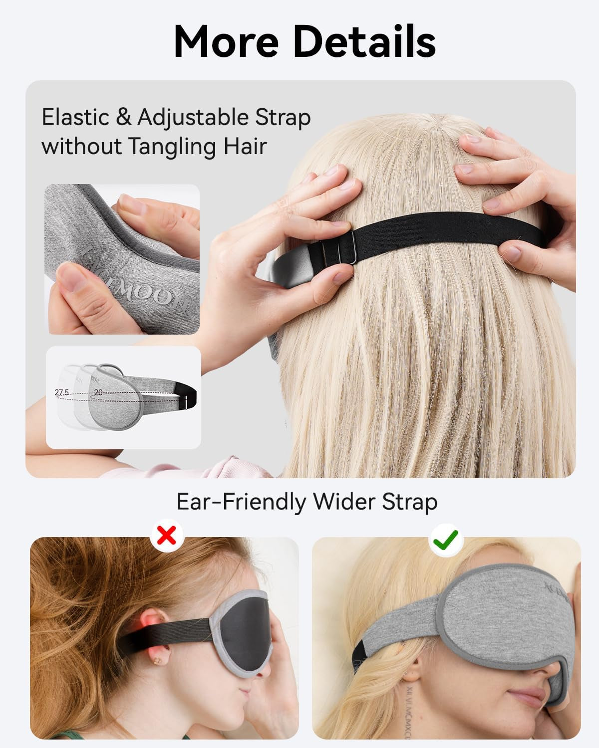 Weighted Sleep Eye Mask 3D Contoured Blackout for Lash Extensions Travel Gray