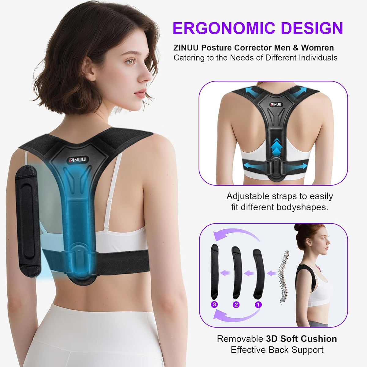 Posture Corrector for Women and Men, Upgraded Comfortable Upper Back Brace with Shoulder Pads & 3D Pad, Adjustable Back Straightener Support for Back, Shoulder and Neck (Black-M)