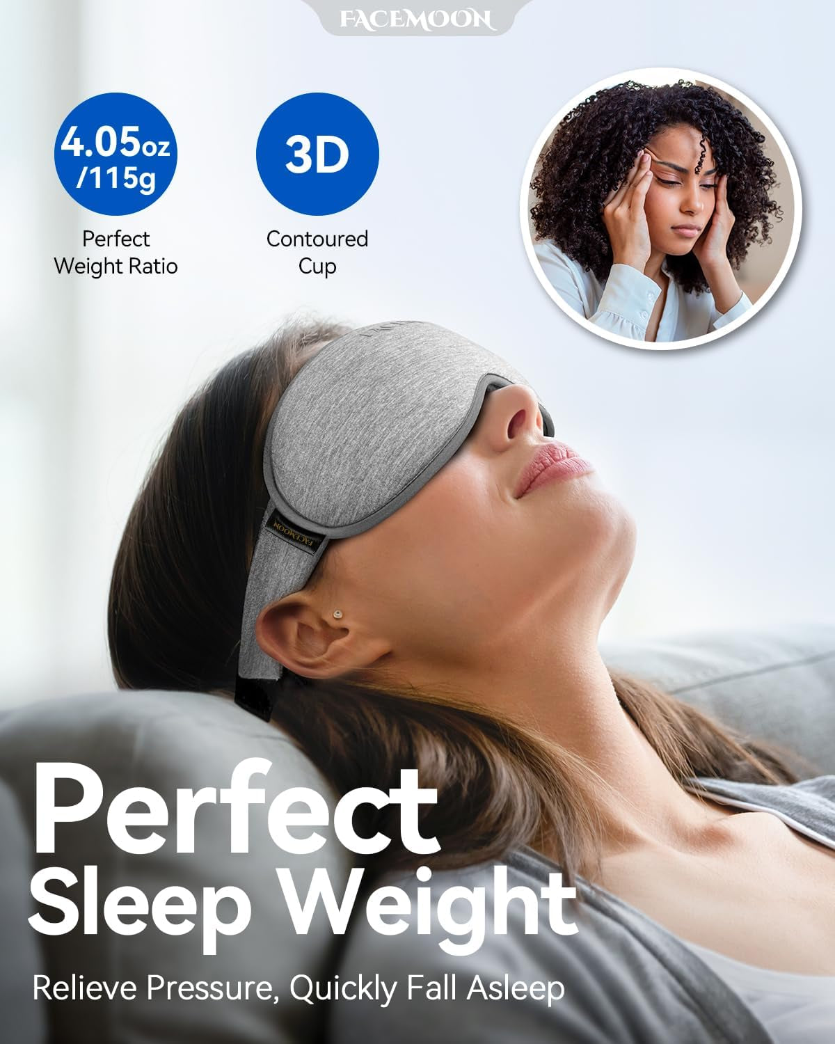 Weighted Sleep Eye Mask 3D Contoured Blackout for Lash Extensions Travel Gray