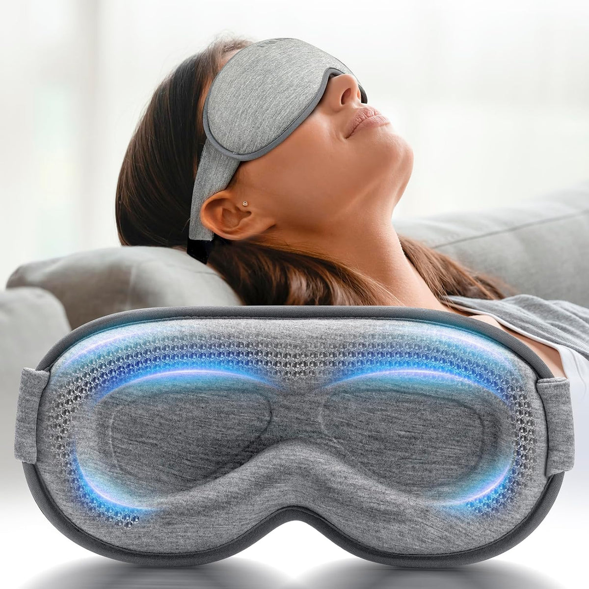 Weighted Sleep Eye Mask 3D Contoured Blackout for Lash Extensions Travel Gray